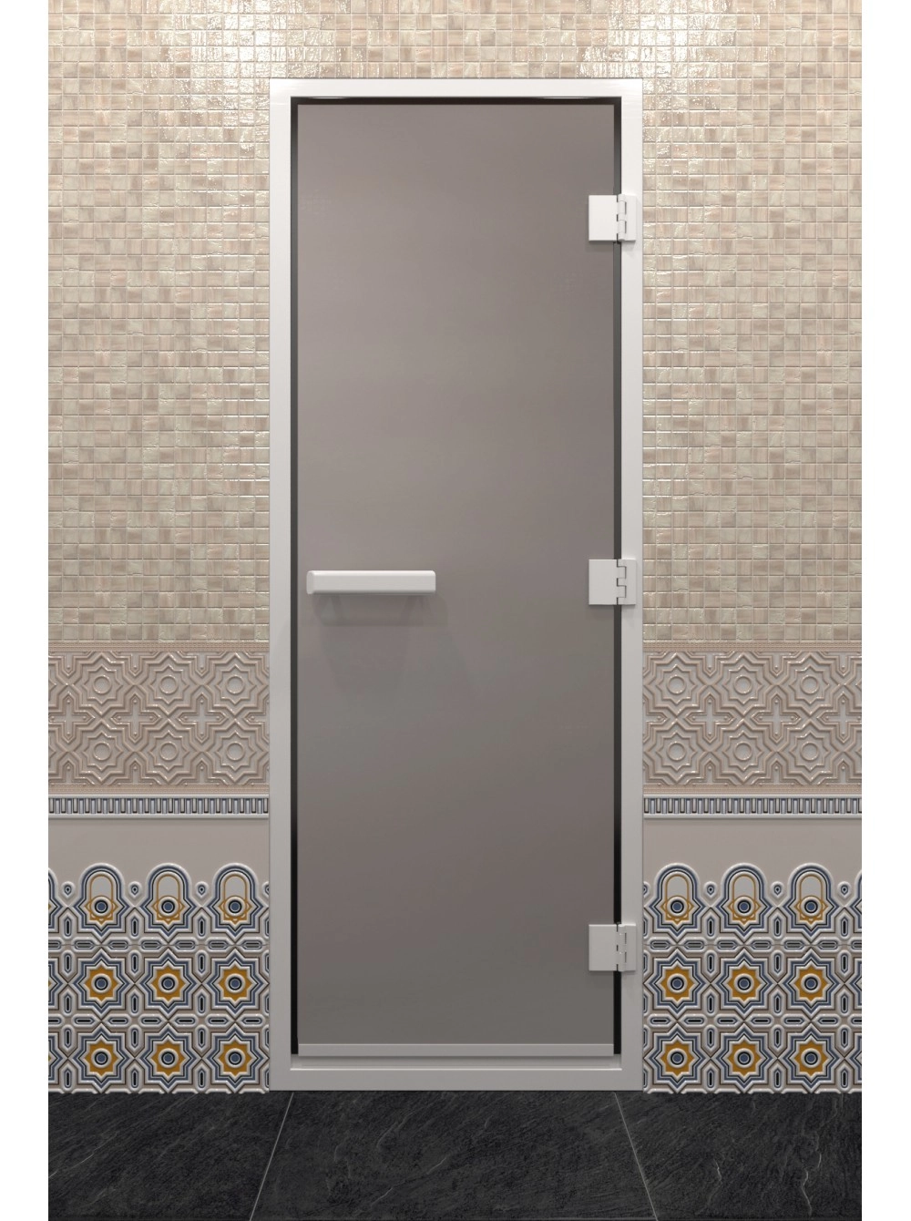 Дверь DoorWood Хамам "Сатин" 1900х700, 3 петли, коробка алюминий