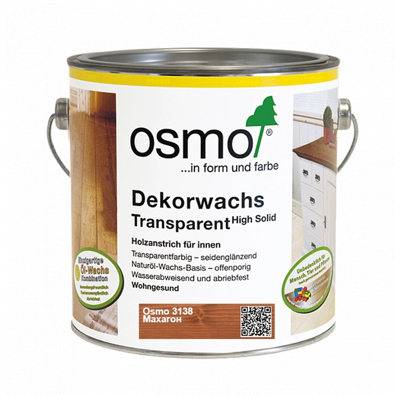 Масло цветное, прозрачное Osmo 3138 Dekorwachs Transparente Tone 2500 мл. (Махагон)