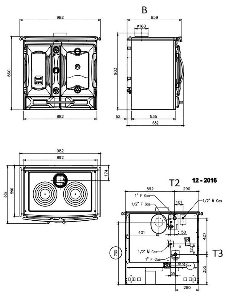 1Отопительно-варочная печь La Nordica TermoSuprema Compact D.S.A (Черная) с контуром водяного отоплен