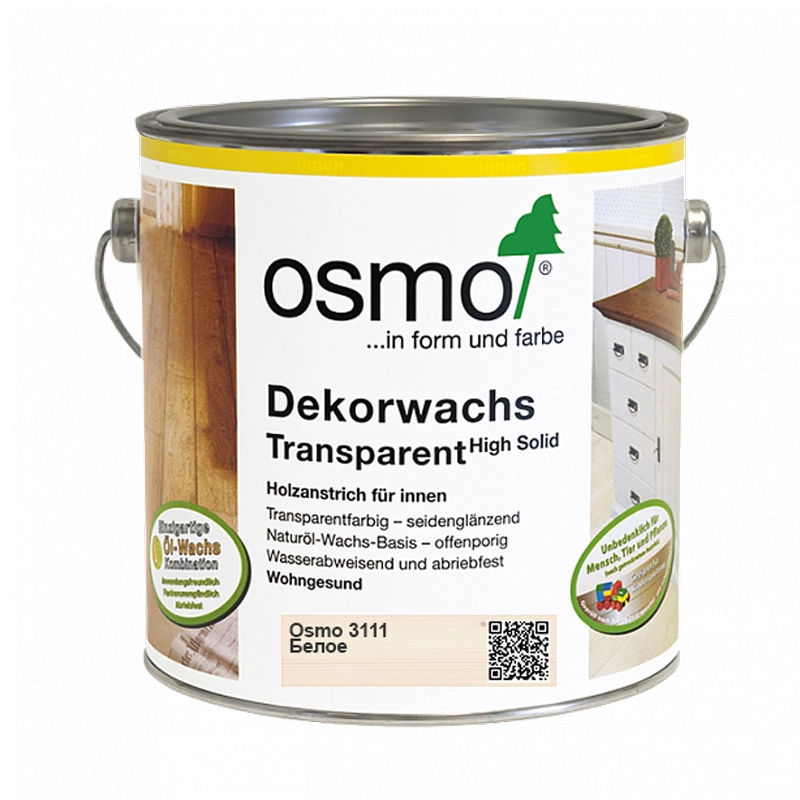 Масло цветное, прозрачное Osmo 3111 Dekorwachs Transparente Tone 2500 мл. (Белое)