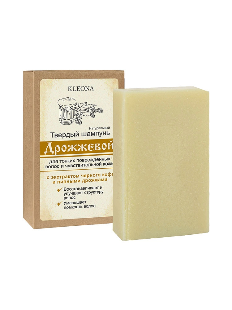 Твердый шампунь «Дрожжевой» с экстрактом черного кофе 80 г. Kleona